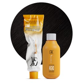GK HAIR Global Keratin Natural 3 Dark Brown Hair Color Cream Tube (3.4 Fl Oz/100ml) + 20 Volume Developer (5 Fl Oz/150ml) - Professional Permanent Long Lasting Toner Dye
