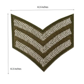 Cute-Patch Big Sergeant Stripes Silver Army Military Embroidered Iron on sew on Patches
