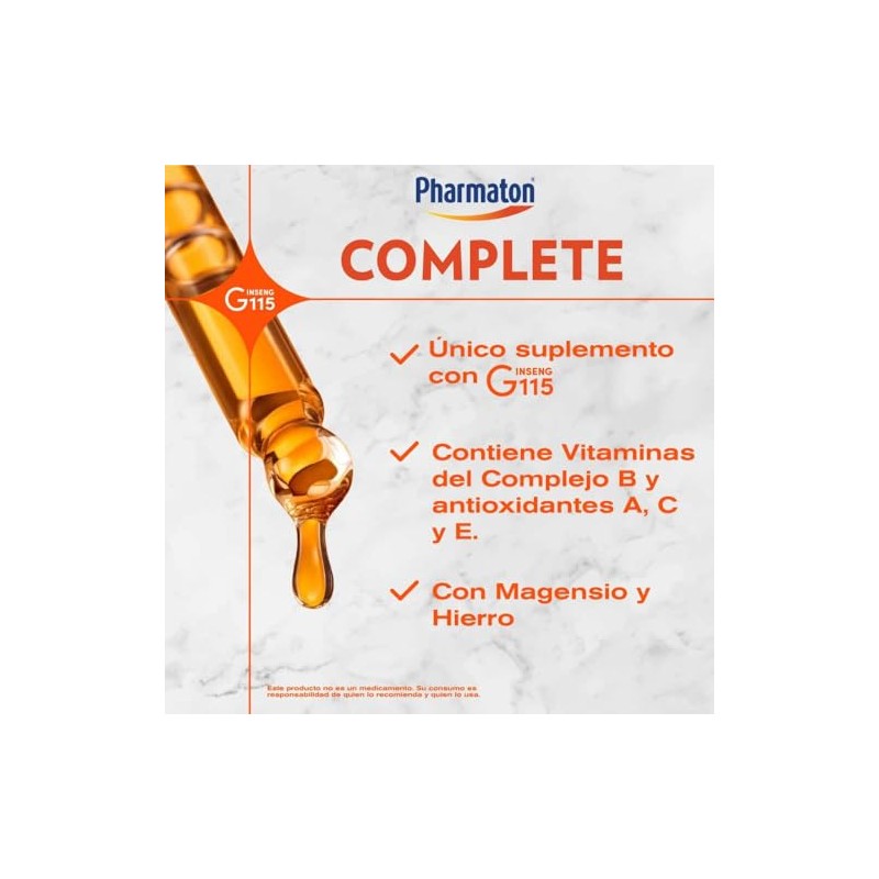 Pharmaton Complete Suplemento Alimenticio para Adultos, 100 Tabletas. Complementa tu