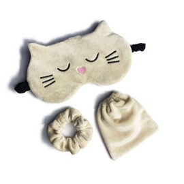 Cute Cat Sleeping Mask Fluffy Animal Eye Mask for Sleeping Velvet Gift Set Bag + Scrunchie Plush Sleep Mask Fun Kids Adult Sleeping Mask Gift fo her FBA