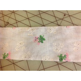 White Cotton Blend Pink Flower Raised White Flower Trim  2 1/2 in  wide   2 yard