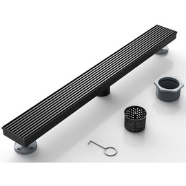 Sharpeye 32 Inch Linear Shower Drain with Removable Wedge Wire Pattern Grate, Matte Black 304 Stainless Steel Rectangle Shower Floor Drain for Bathroom, CUPC Certified, with Hair Strainer