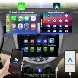 2+32G Android 12 Double Din Car Stereo for Hyundai Solaris 1 Accent 2010-2016 with 9 Inch Touchscreen Radio Built-in Wireless Carplay/Android Auto/GPS/Bluetooth/FM/AUX-in/SWC/Backup Camera