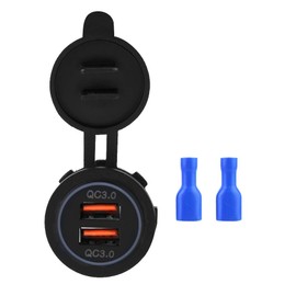 Dual QC3.0 USB Charging Socket, 12V/24V Aluminium Waterproof Dual USB Car Charger Power Supply Socket for Marine, Boat, Motorcycle, Truck, Car and More
