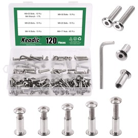 Keadic 121 Pcs M6 x16/20/25/30/35mm Socket Cap Bolts Barrel Nuts Kit with Hex Key, 5 Sizes Silver Binding Screws Stud Posts Assortment Kit Countersunk Furniture Crib Bolts for Bed Chair Table Cabinet