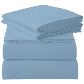 ROYALE LINENS 4 Piece King Sheets Set - Soft Brushed 1800 Microfiber Bedding - 1 Fitted and 1 Flat Sheet, 2 Pillow Cases - Wrinkle Free & Fade Resistant - Hotel Luxury Bed Sheets (Lake Blue, King)