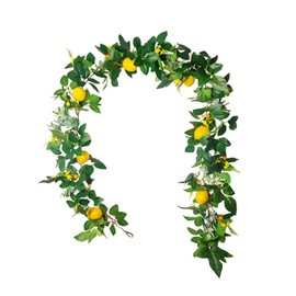 WYSRJ Artificial Lemon Garland, 6Ft Faux Greenery Garland Vine with Fake Yellow Lemon Spring Artificial Fruit Garland for Front Door Wall Decoration