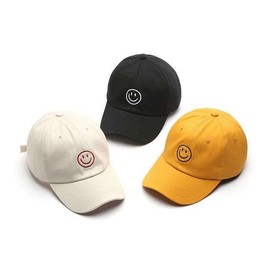 The Celly Plug Medium Profile Happy Face Dad Hat, Curved Brim Hat, Smiley Face Embroidered Cotton Baseball Cap for Men & Women - (Off White Smiley Face)