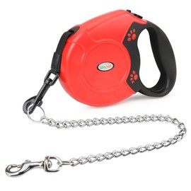 Idepet Heavy Duty Retractable Dog Leash For Small and Medium Dogs, Anti-Chewing Steel Chain Design, 360°Tangle-Free,Break & Lock System,16ft Leash For Dog Walking Red