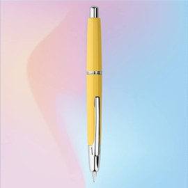 Majohn A2 Press Fountain Pen Extra Fine Nib with Box, Retractable Yellow Resin Ink Pen with Converter Writing Pen Set (Silver Clip Version）
