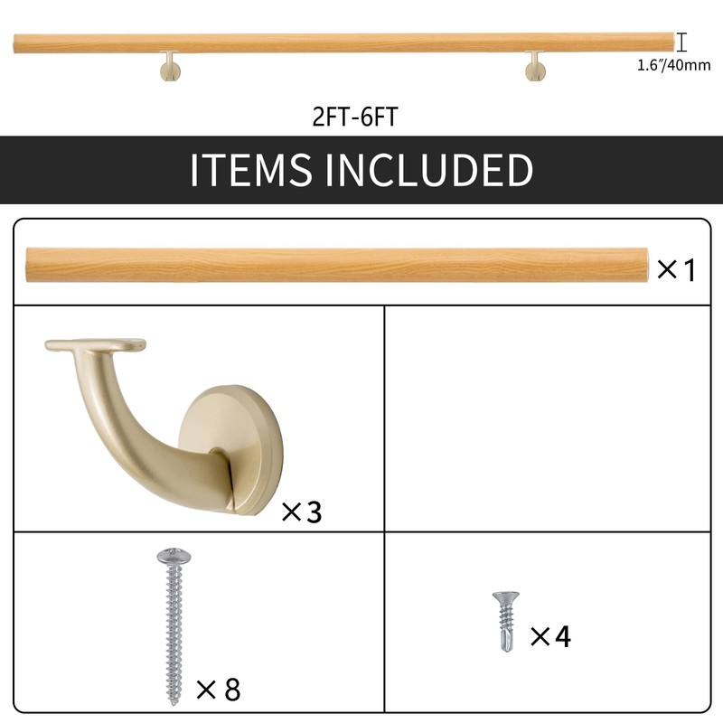4 FT Modern Aluminum Handrail Set, handrails for Indoor Stairs,Deck,Slope,