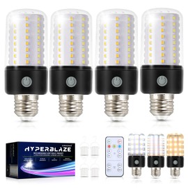 HYPERBLAZE Battery Operated Light Bulb with Remote, 72-LED Wide Bright & 3 Colors & Dimmable Rechargeable Light Bulbs for Lamps, USB+ E26 Lamp Socket Charging for Non-Hardwired Sconces, 4 Pack