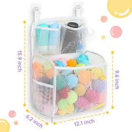 Goowin Bath Toy Storage Holder, Large Openings Bath Toy Organizer, Large Capacity Mesh Bathtub Toy Storage, Multi Use Bath Tub Toy Holder For Bathroom (White)