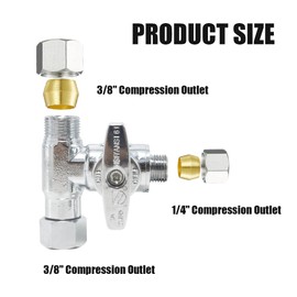 TT FLEX Tee Stop Valve, 3/8 Inch x 3/8 Inch x 1/4 Inch, 1/4 Turn, Compression Service Stop Fitting, Water Valve Shut Off, Push-to-Connect, PEX, Copper, CPVC, PE-RT