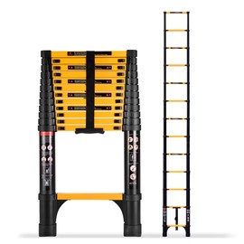 SINMEIRUN 12.5FT Telescoping Ladder, Portable Extension Folding Ladder, Multi-Purpose Compact Telescopic Ladder for Household or Outdoor Work, 330lbs Max Capacity