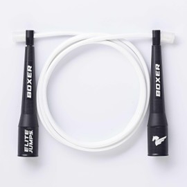 【 Loved by Top Athletes Worldwide 】 Elite Jumps (Elite Jumps: BOXER) Intermediate Level Training Jump Rope for Adults - Fitness, Aerobic Exercise, Muscle Training - Adjustable Length 100g (White)