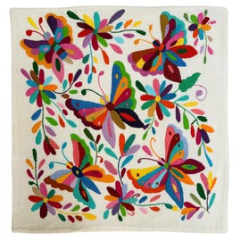 Two Sisters Funda de Cojín Bordado a Mano Auténtico Artesanal Original de Tenango México. Cuadrada 41 x 41 cm. (Mariposas Enamoradas)
