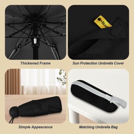 Xpieoyrm Foldable Travel Umbrella, 8 Ribs Mini Umbrella, Compact Umbrella for Sun and Rain, Windproof Umbrella with Capsule Cover, Pocket Umbrellas for Men and Women, black