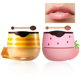 Lip Balm Natural Lip Care, Lip Sleeping Mask Honey & Strawberry Skincare Set, Moisturizing Lip Balm Set for Dry Chapped Peeling Cracked Lips, Lip Line & Wrinkle Reducing for Women
