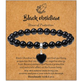 MAIBAOTA Healing Crystal Bracelet for Women, 8 mm Fluorite Beaded Bracelet, Gemstone Love Heart Charm Bracelet, Stone Jewelry Gifts for Christmas Anniversary Valentine's Day