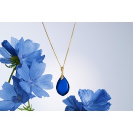 Amber by Mazukna - Blue Amber Pendant - Elegant Amber Jewellery, Large Pendant for Women, Gold-Plated Sterling Silver Chain, Chains for Women, Amber Necklace, Sterling Silver