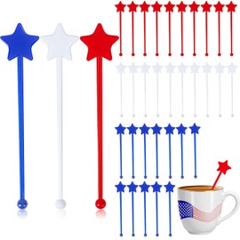 Jansun 36 Pcs 4th of July Patriotic Cocktail Stirrers, Red White and Blue Drink Stirrers Plastic Swizzle Sticks Reusable Coffee Stirrers Stir Sticks for Fourth of July Independence Day Party Supplies
