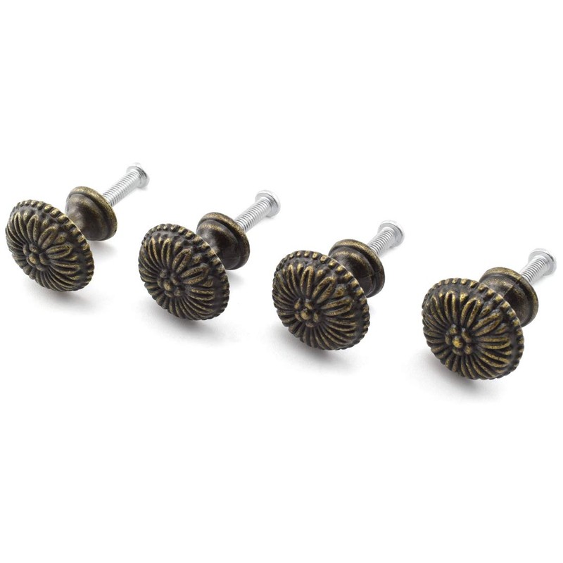 Antique Jewelry Box Pull Handle, OZXNO 4-Pack Retro Bronze Round