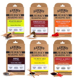 Lucky Beef Jerky DIY Jerky Seasoning and Cure Kits - Variety Pack with Six Flavors | Make Your Own with Sweet and Spicy, Peppered, Red Pepper, Teriyaki, BBQ, and Original- Season 120lbs of Meat