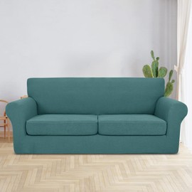 JIVINER 3 Pieces Couch Covers for 2 Cushion Couch Stretch Sofa Slipcover with 2 Extra Large Seat Cushion Covers Thick Fitted Loveseat Sofa Covers for Living Room (XL Loveseat, Peacock Blue)