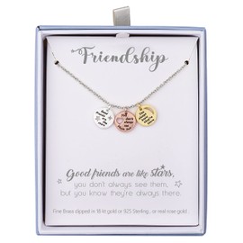 Lauren-Spencer Friendship Necklace for Women Gold Silver Plated 3 Disc Good Friends Are Like Stars Charm Necklace Heart Moon Star Best Friend Necklace Birthday Gifts Friendship Gifts Jewelry (Silver Chain)