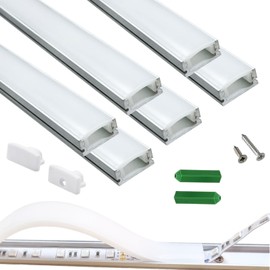 THMOOTHER LED Strip Pre-Drilled U Channel Diffuser 6-Pack 3.28FT,Surface Mounted Tape Light Aluminum Track with Continuous Silicone Cover. Flush Installed Low Profile (Silver, 6X3.3FT)