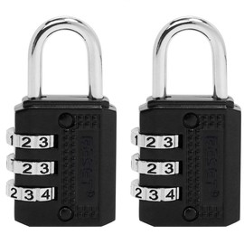 RESET-071 3 Digit Small Combination Lock Tiny Padlock for Mini Locker, Diary, Box,Luggage, Suitcase, Backpack, Black, 2 Pack