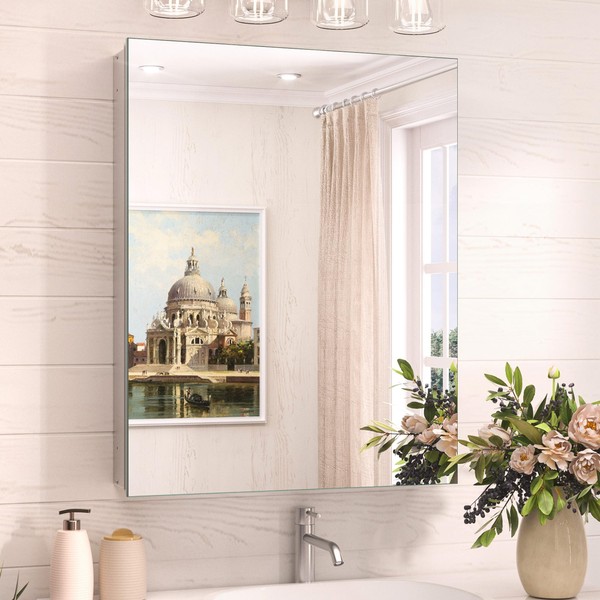 TokeShimi 20x26 Medicine Cabinet Mirror with Storage Tempered, Aluminum Surface