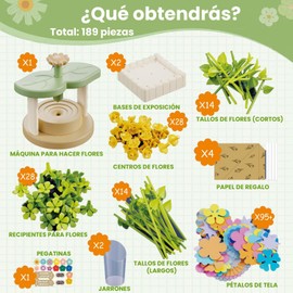 RFID Kit de Flores de Tela para Hacer Ramos, Kit de manualidades para hacer Flores, Juguetes de Manualidades Florales DIY para Niñas, Kit de manualidades para niños, Regalos de cumpleaños y Navidad para niñas (Verde)