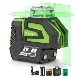 Huepar Self Leveling Laser Level Green Cross Line Laser with 2 Plumb Dots Laser Tool -360° Horizontal Line Plus 140° Vertical Level Laser with Up & Down Points -Magnetic Bracket&AA Batteries Included