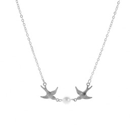 Faruodis Pearl Turtle Dove Pendant Necklace Boho Swallow Necklace Faux Pearl Birds Chain Jewellery for Women Ladies, Metal Faux Pearl Metal