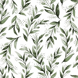 Livebor Green Leaf Wallpaper Peel and Stick Olive Leaf Contact Paper 17.7inch x 590.5inch Green Peel and Stick Wallpaper Modern Farmhouse Wall Paper for Bathroom Neutral Sage Decorative Vinyl