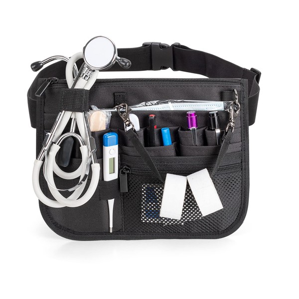 Damero Nurse Pouch Nurse Waist Bag with Holder for Tape, Stethoscope and Bandage Scissors (Black)