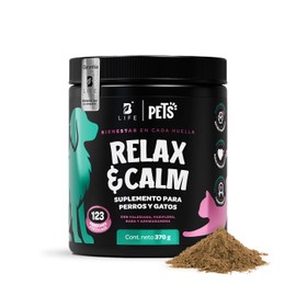 B Life Pets Relax & Calm Suplemento para Perros y Gatos | con Citrato de Magnesio, Valeriana, GABA y Manzanilla | 370g Sabor Res.