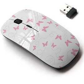 2.4G Wireless Mouse with Cute Pattern Design for All Laptops and Desktops with Nano Receiver - Pink Butterflies