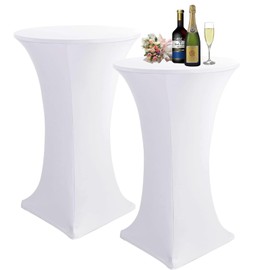 Ease 2 Stück Stretch Stehtisch Husse Stehende Tischdecke 80 x 110cm, Verstärkung im Fußbereich, Elastische Tischdecken für Bar Counter, Runde Tisch Hochzeit, Geburtstagsfeier - Weiß