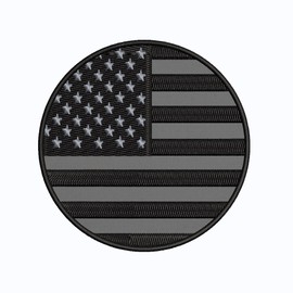American Flag Patch 3" Round Iron-on Fully Embroidered Applique for Clothing Vest Uniform, Sew-on Decorative Premium Embroidery, Badge Emblem, Military Army, Black Grey USA US, Travel Souvenir