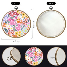 Flower Decor Wildflowers Framed Round Wall Decor Canvas Wall Art Hanging Prints Artwork for Home Door Bathroom Bedroom Farmhouse Botanical Garden Housewarming Party Pictures 10.2X10.2 Inch