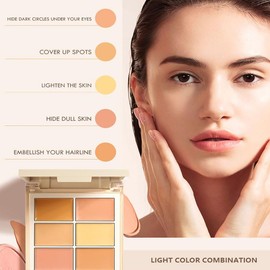 ANLHTOZE 6 Colors Concealer Palette, Cream Concealer Palette, Color Corrector Palette, Full Cover Concealer Palette, Waterproof and Long-Lasting for Flawless Skin Tone（02#）