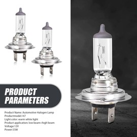 JawGrew 2 PCS Car H7 Halogen Bulb,12V 55W Super Bright Fog Light, High Beam/Low Beam Replacement, Plug and Play Lighting Accessories, Universal for Most Cars (White)