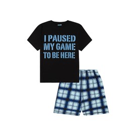 ThePyjamaFactory Boys I Paused My Game to Be Here Gaming Black Blue Short Cotton Pyjamas, black