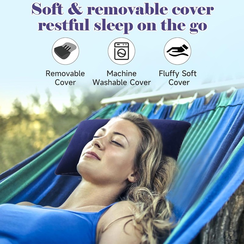 Camping Pillow 2-Pack – Navy Blue Inflatable Travel Pillows 32x20cm