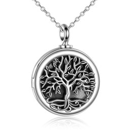 ONEFINITY Collar de urna de cremación para cenizas de plata de ley con medallón de árbol de la vida que sostiene imágenes, recuerdo de cremación, joyería conmemorativa de cenizas para mujeres y hombres, Plata esterlina