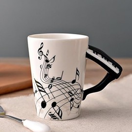 Kompassswc Keramik Musiktasse Musikmotiv Porzellan Tasse Musik-Note Bedruckt Kaffeetasse Ø7,5 H10cm Geschenk Kaffeebecher Für Musiklieber Geburtstag Weihnachten Muttertag Neujahr (Klavier)