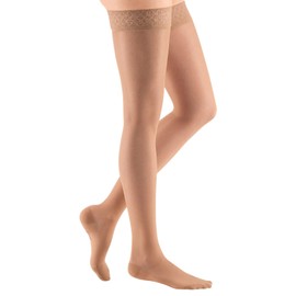 mediven Sheer & Soft for Women, 20-30 mmHg - Closed Toe Leg Circulation, Thigh High Compression Stockings with Lace Top Band, Sheer Leg Support Compression Hosiery, VI-Petite, Natural